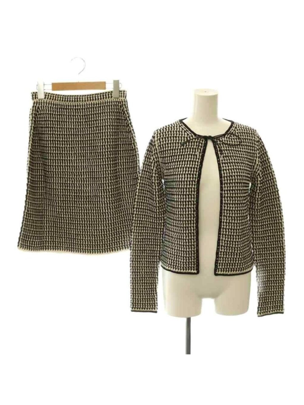 Louis Vuitton Knit Cardigan Skirt Set Top and Bottom Ribbon Long Sleeve
